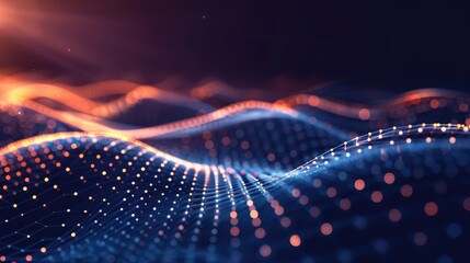 Abstract dots connected with gradient lines and beautiful wavy lines design, universal social network or data connection technology concept.