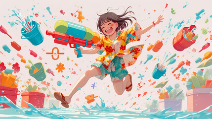 Songkran Splash: Joyful Water Gun Fun