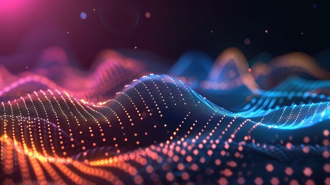 Abstract dots connected with gradient lines and beautiful wavy lines design, universal social network or data connection technology concept.