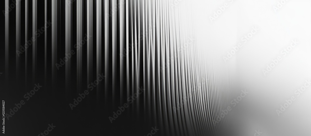 Poster Black and white gradient background with vertical lines creating a sense of depth and texture transitioning from dark to light from left to right