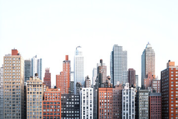 Obraz premium City skyline with tall buildings against a white sky.
