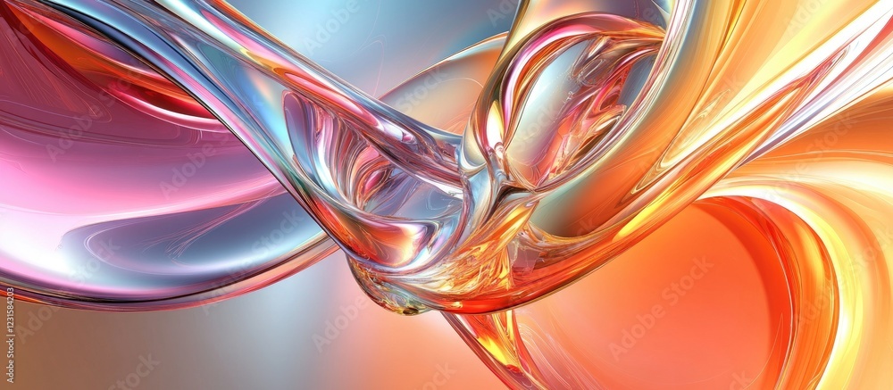 Aufkleber abstract fluid shapes in vibrant colors of orange, pink, and blue swirling together with smooth curv