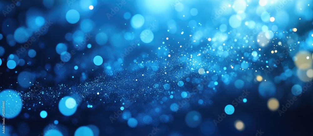 Poster Abstract 3D render highlighting vibrant blue shades with glowing circular patterns and soft bokeh effects on the textured background.