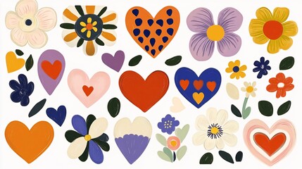 Colorful hearts and flowers illustration, perfect for Valentine's Day cards or spring designs