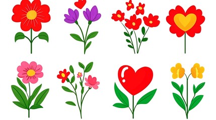 Colorful cartoon flower bouquet illustrations; perfect for greeting cards, website design, and social media