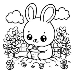 cute bunny illustration for coloring books