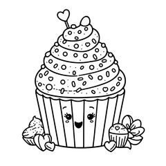 illustration of a cupcake for coloring books
