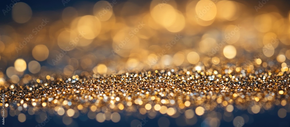 Poster golden glitter sparkles vibrantly on a deep blue background, creating a visually captivating contras