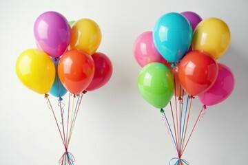 A bundle of multicolored balloons with ribbon, bundles, strings, clusters © Walapon