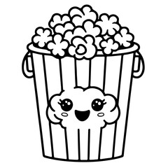 cute popcorn in a bucket for coloring books