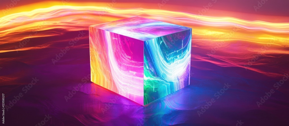 Fototapete colorful abstract cube emitting vibrant light patterns in a dynamic gradient background with hues of