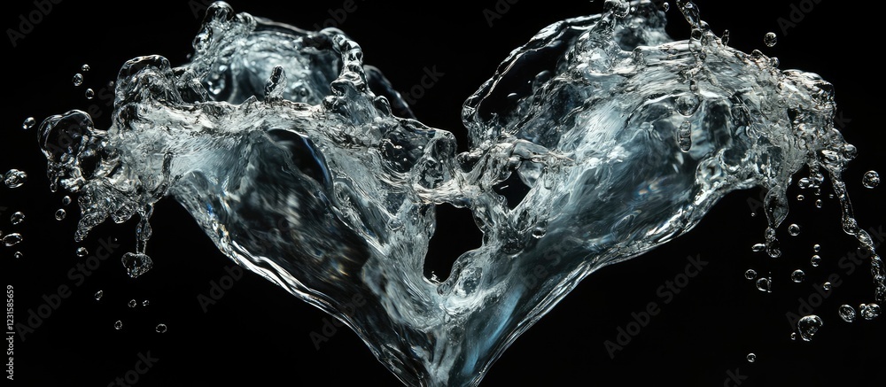 Fototapete dynamic heart shape created by flowing water against a black backdrop showcasing intricate details a