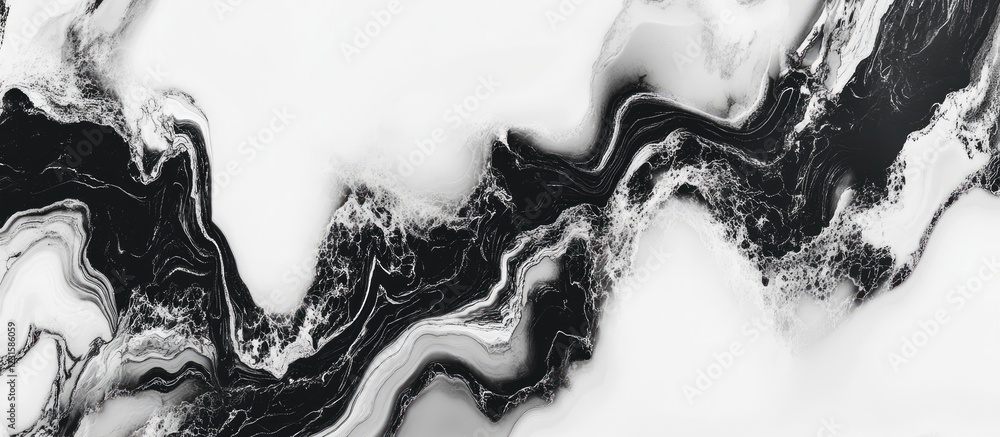 Aufkleber elegant abstract marble design featuring flowing dark black and white waves that create a luxurious 