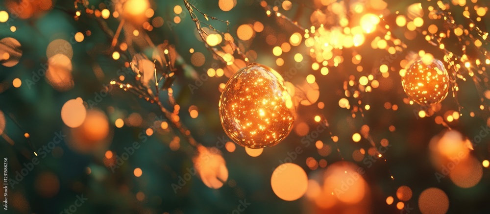 Aufkleber Warm golden bokeh lights with sparkling orbs on a dark background creating an enchanting festive atmosphere ideal for holiday season designs