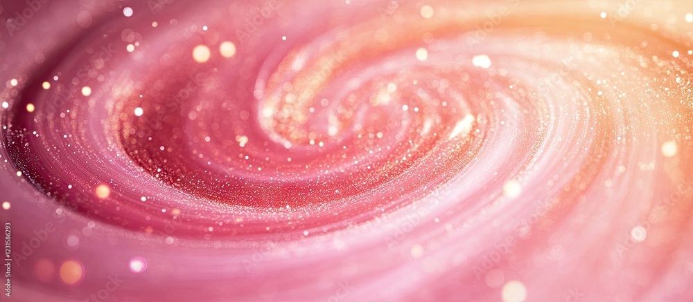 Poster Abstract swirling galaxy in shades of pink and orange with sparkling stars and a dreamy bokeh effect creating a cosmic atmosphere.