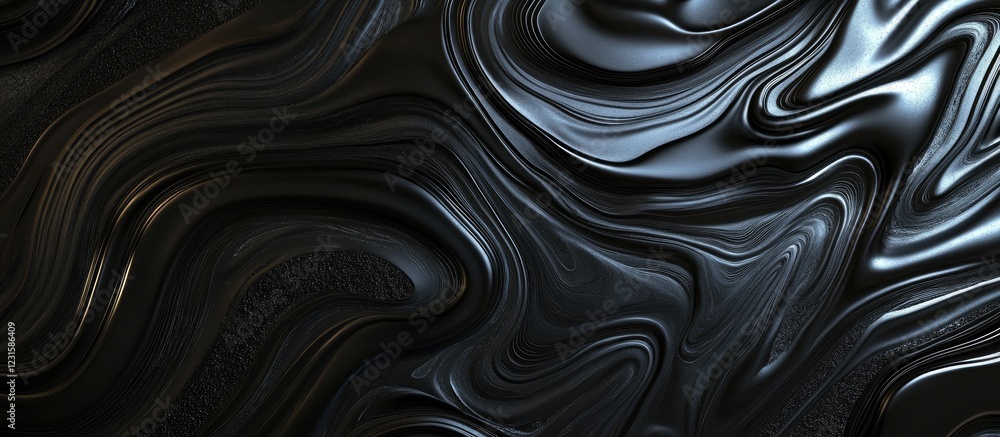 Leinwandbilder dark swirling liquid texture with glossy black and deep gray tones, displaying smooth waves and dyna