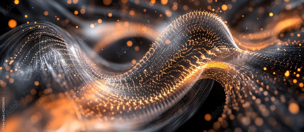 Leinwandbilder Colorful abstract representation of dynamic programming concepts featuring flowing lines in orange, silver, and black, emphasizing technology and efficiency.