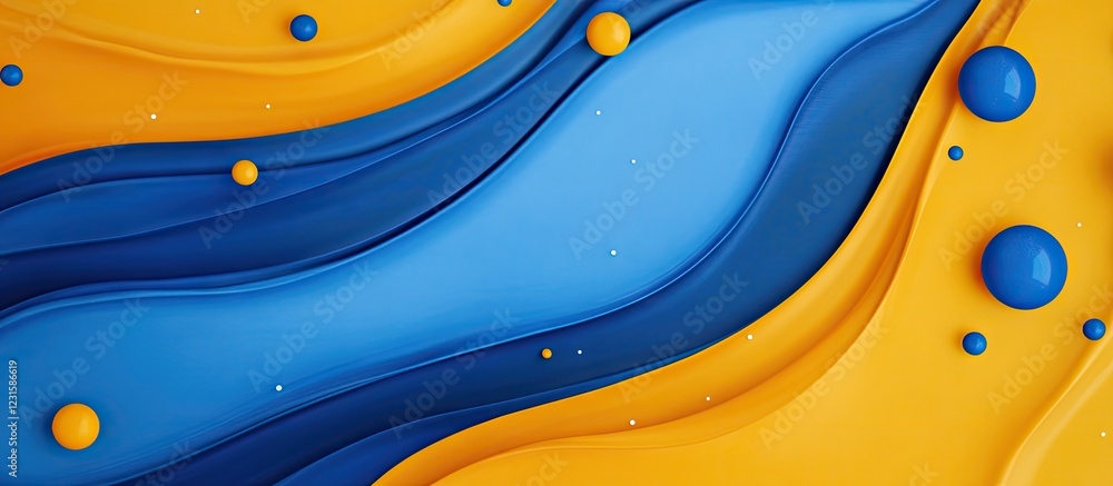 Poster vibrant blue and yellow abstract waves with bright circles create a playful and fun theme ideal for 