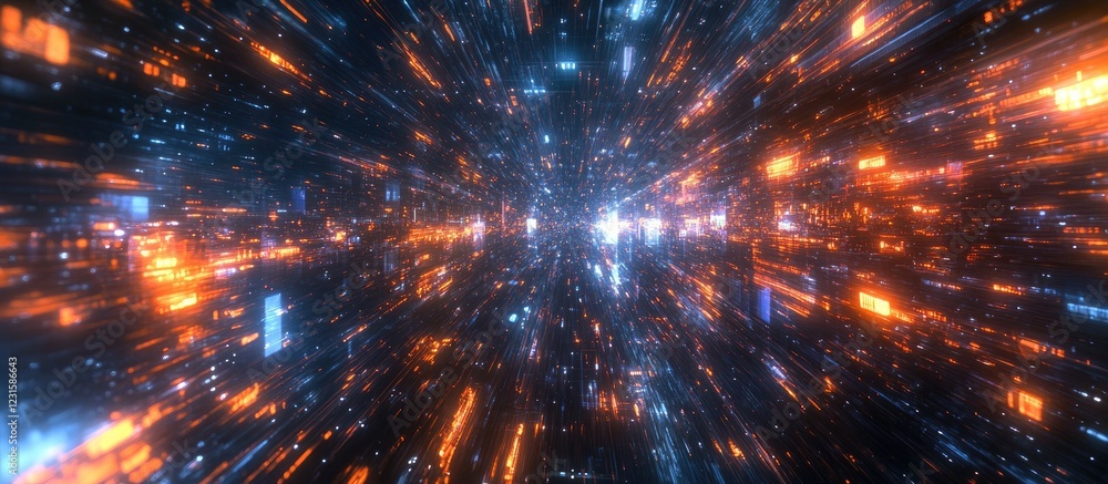 Aufkleber dynamic abstract representation of vibrant city lights in blue and orange streaks, creating a sense 