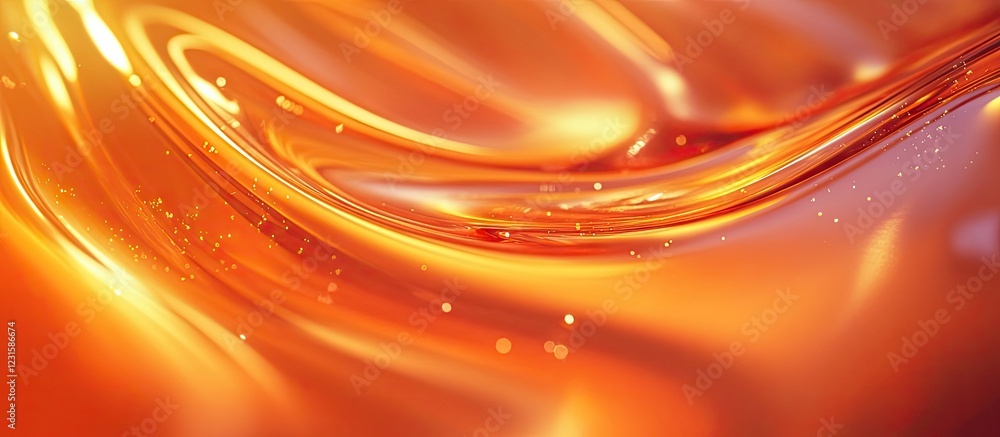 Poster abstract flowing waves of orange and golden hues creating a smooth and glossy texture with soft ligh