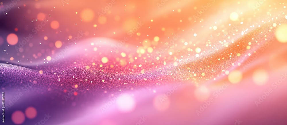 Aufkleber Futuristic abstract background featuring soft waves in shades of pink and orange with sparkly purple spots creating a dreamy vibrant atmosphere