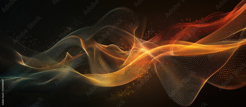 Aufkleber Abstract wave patterns in warm orange and cool teal flowing gracefully across a dark background with soft glowing highlights and subtle textures.