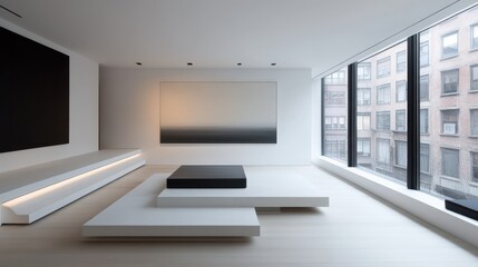 Fototapeta premium Modern minimalist apartment interior design with artwork
