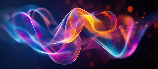 Obraz premium Colorful abstract waves in vibrant pink, blue, and orange hues flowing dynamically against a dark background, symbolizing wireless technology advancements.