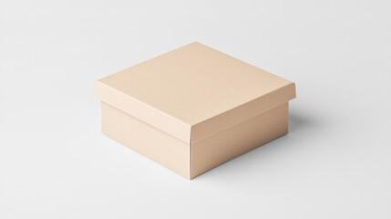 Simple beige square box on a white background. Minimalist product packaging mockup.