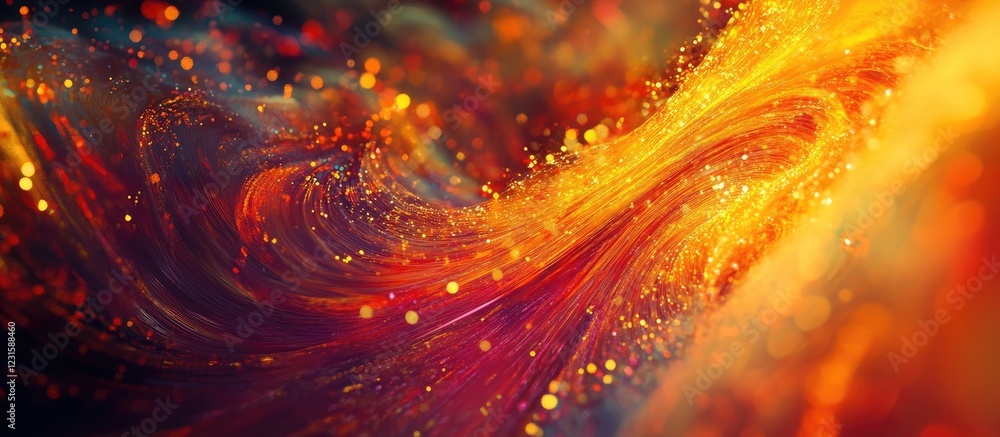 Aufkleber vibrant abstract background with flowing patterns of glowing digital particles in warm shades of ora