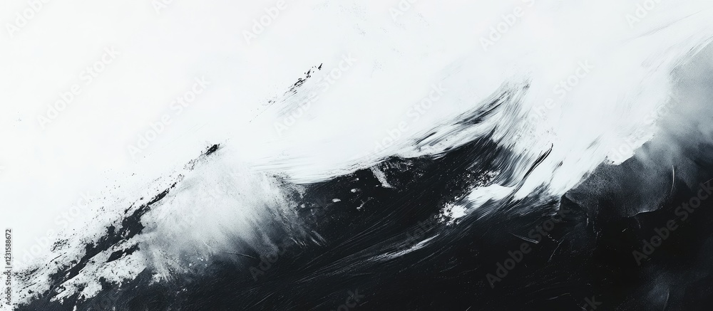 Poster Stylish black and white abstract wall art with dynamic brush strokes creating a modern and sophisticated ambiance in a contemporary living space