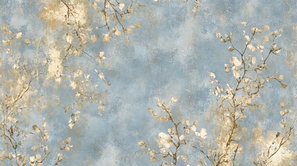Golden branches on blue background, nature design, wall art, home decor