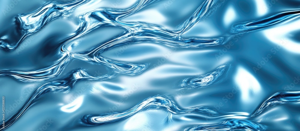 Fototapete Blue rippling water texture with light reflections, showcasing smooth waves and transparency for use in backgrounds or abstract designs.