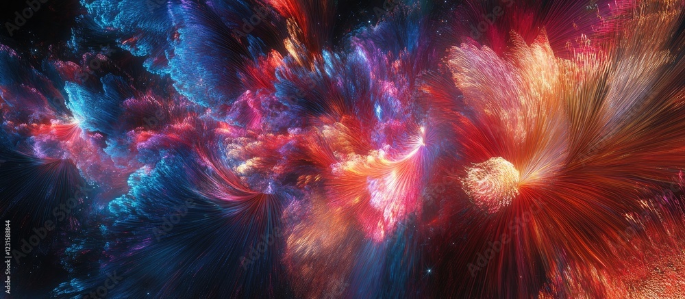 Leinwandbilder Vibrant abstract display of colorful fireworks with shades of red blue and orange in dynamic swirling patterns creating a festive holiday atmosphere