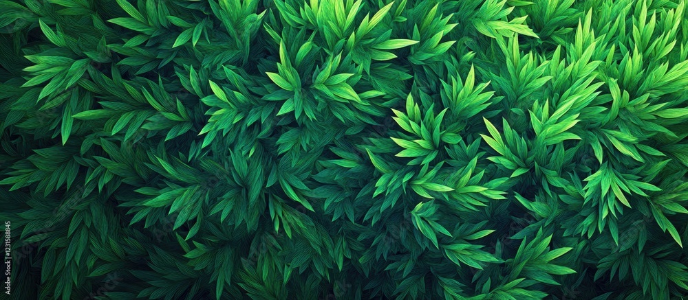 Poster lush green foliage creates a vibrant blurred background with various shades of green enhancing depth
