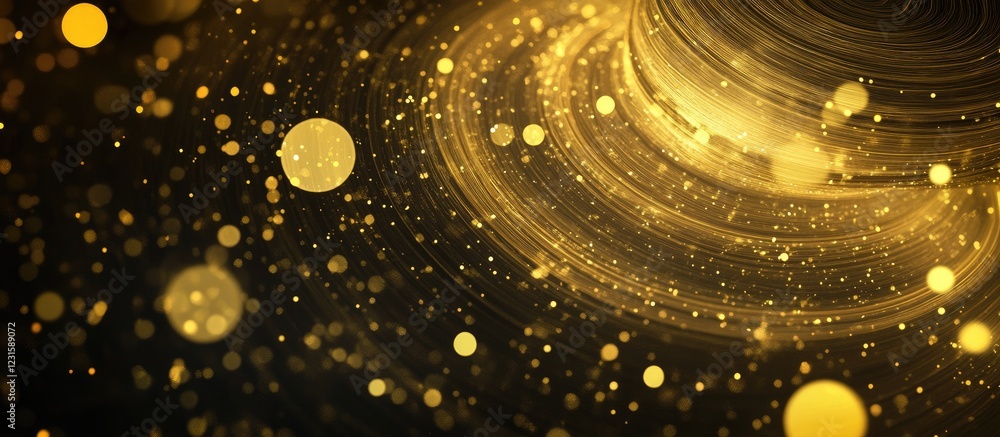 Aufkleber mesmerizing abstract background with glowing light golden circles and 3d glittering golden wave line