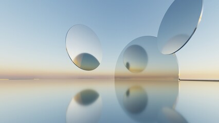 3d illustration of abstract minimal architecture background, geometric architectural with chrome or metallic arch design