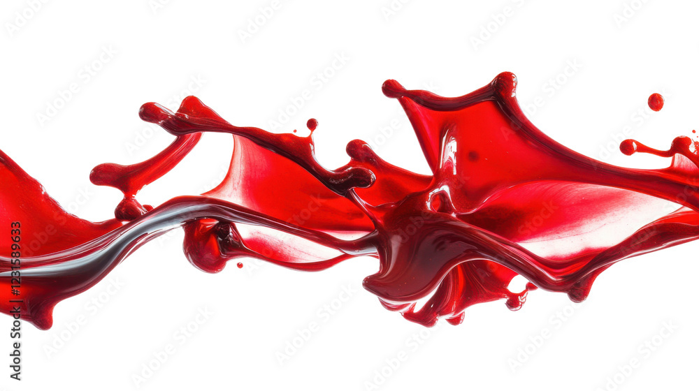 Poster dynamic splashing red liquid on transparent background