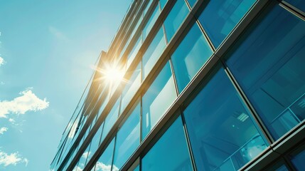 Modern office building concept close up in sunlight