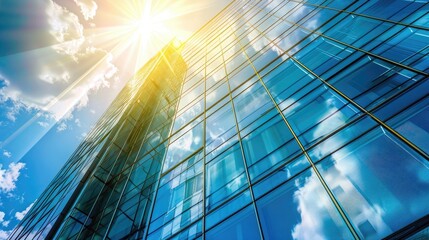 Modern office building concept close up in sunlight