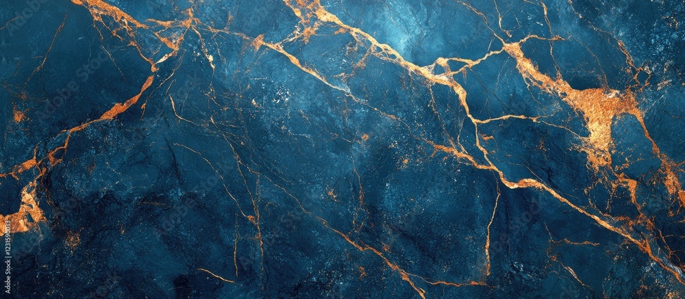 Leinwandbilder Deep blue marble texture with gold veins running diagonally creating a luxurious and elegant design ideal for backgrounds and surfaces.