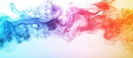 Colorful swirling smoke gradient with hues of blue, purple, and red flowing horizontally from left to right on a light background.