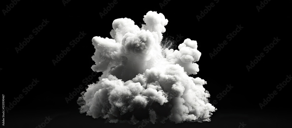 Aufkleber dramatic white explosion cloud against a solid black background with billowing shapes and varying op