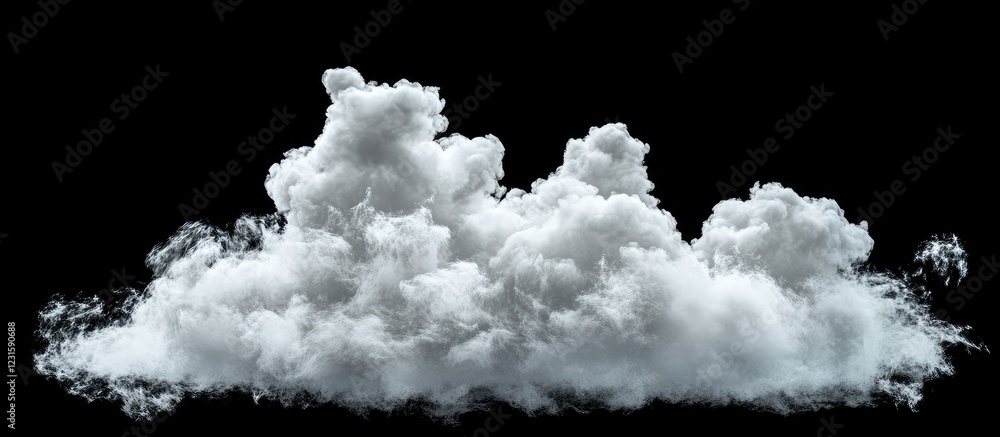 Poster Isolated fluffy white cloud with soft edges on a transparent background ideal for graphic design, positioned centrally for versatile applications.