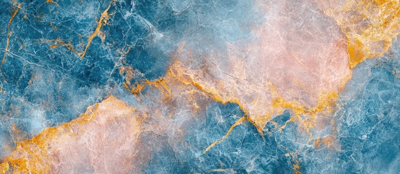 Vibrant abstract marble background with swirling blue, soft pink and golden yellow hues creating unique captivating patterns and textures.