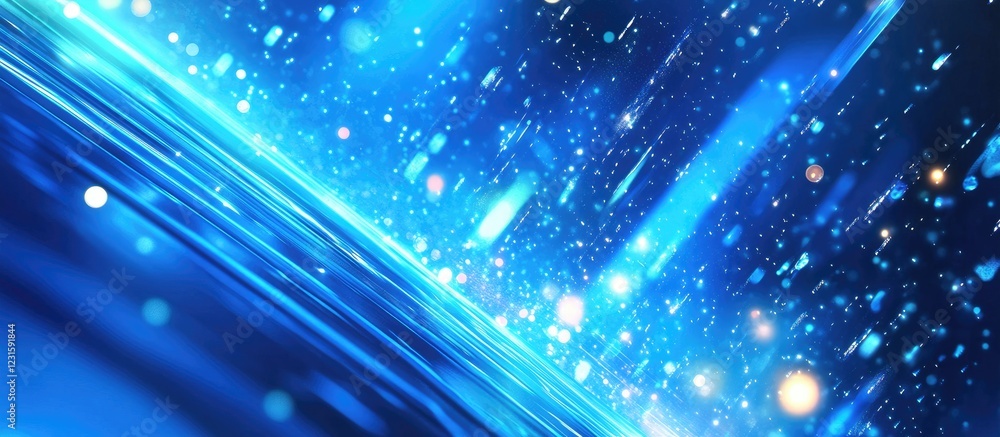 Aufkleber vivid blue bokeh background with luminous lights scattered diagonally, creating a captivating and dy