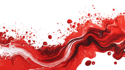 Red and white paint swirling and splashing with transparent background