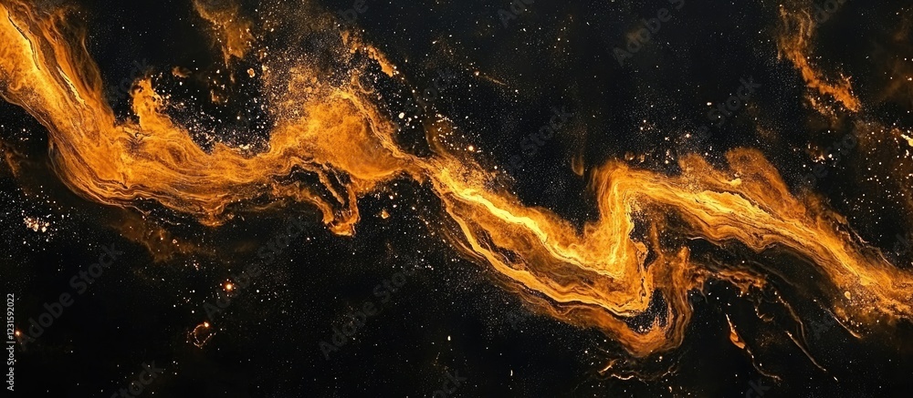 Poster orange and gold marble texture flowing over a dark background creating a dynamic abstract compositio