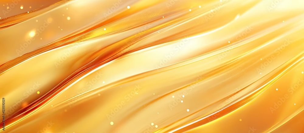 Fototapete golden flowing waves illuminated by radiant light and sparkles creating an elegant background with s
