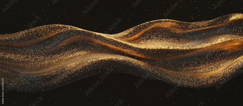 Leinwandbilder golden flowing waves with sparkling texture against a dark background, showcasing smooth curves and 